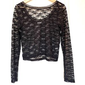 NWOT Ardene Black Floral Sheer Lace Long Sleeve Top, XL Whimsigoth Fairy Grunge